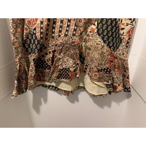 Chaps Skirt Womens Medium Boho Patchwork Paisley Floral Ruffle Hem Midi Multicol - Picture 9 of 9